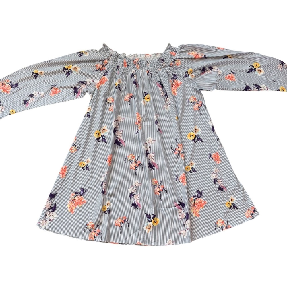 Hayden Los Angeles Blue Stripe Floral Off Shoulder Smocked Maxi Dress Plus 3XL